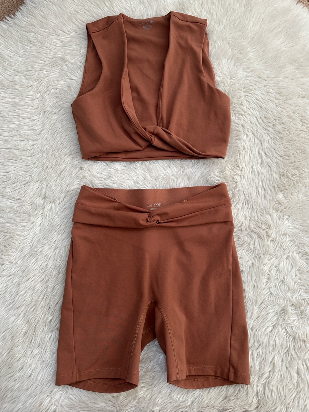 Le ORE Neutral Tone Twist Top & matching Biker Short Set